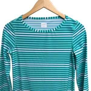 Cabana Life Shift Dress XS‎ Womens Striped Teal Green White Long Sleeve Casual